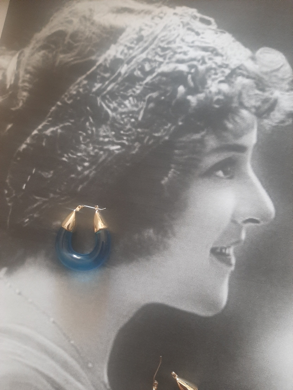 Gold-Tip Blue Resin Hoop Earrings
